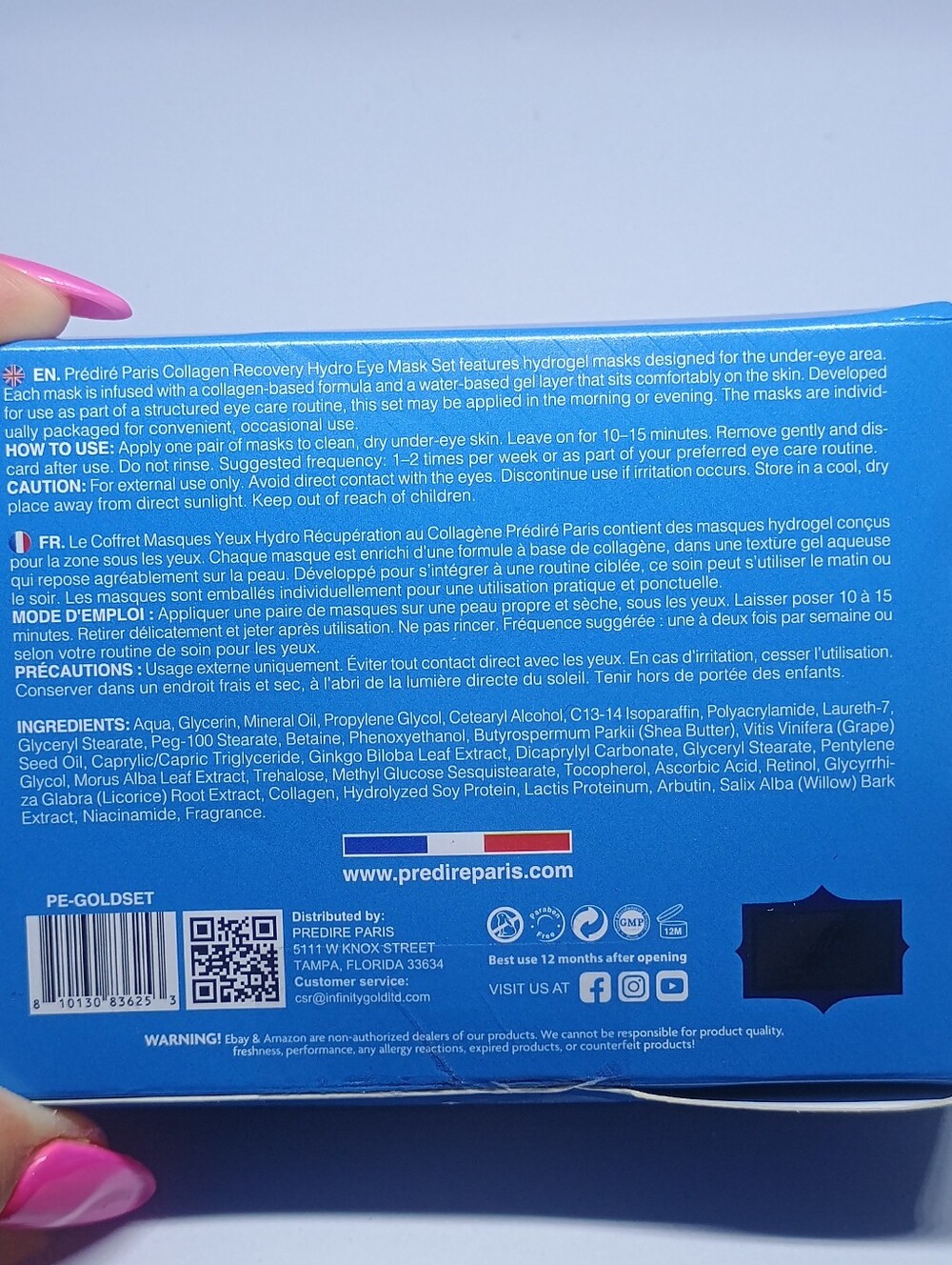 Prédiré Paris Collagen Recovery Hydro Eye Mask Set - Blue NIP - Picture 4 of 5